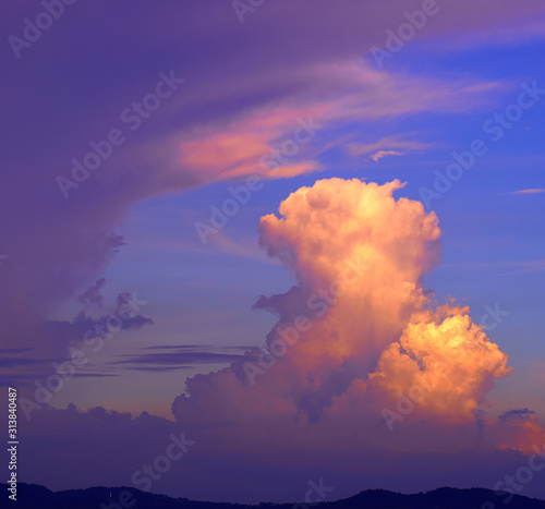 Beautiful tropical clouds lighted by sunset light.
