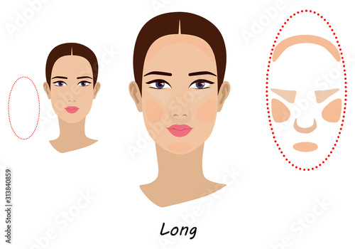 Contour and makeup highlights. Contour shape of the long face make-up. Fashion Illustration. Flat design. Vector illustration