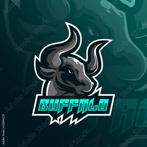 buffalo mascot logo design vector with modern illustration concept style for badge, emblem and tshirt printing. buffalo head illustration.