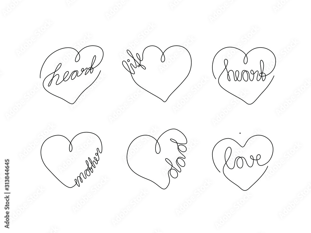 Tattoo in the shape of a heart and word life, dad, love, mother, inspirational lettering, print for clothes, t-shirt, emblem or logo design, continuous line drawing. Isolated vector illustration. Tattoo in the shape of a heart and word life, dad, love, mother, inspirational lettering, print for clothes, t-shirt, emblem or logo design, continuous line drawing. Isolated vector illustration.