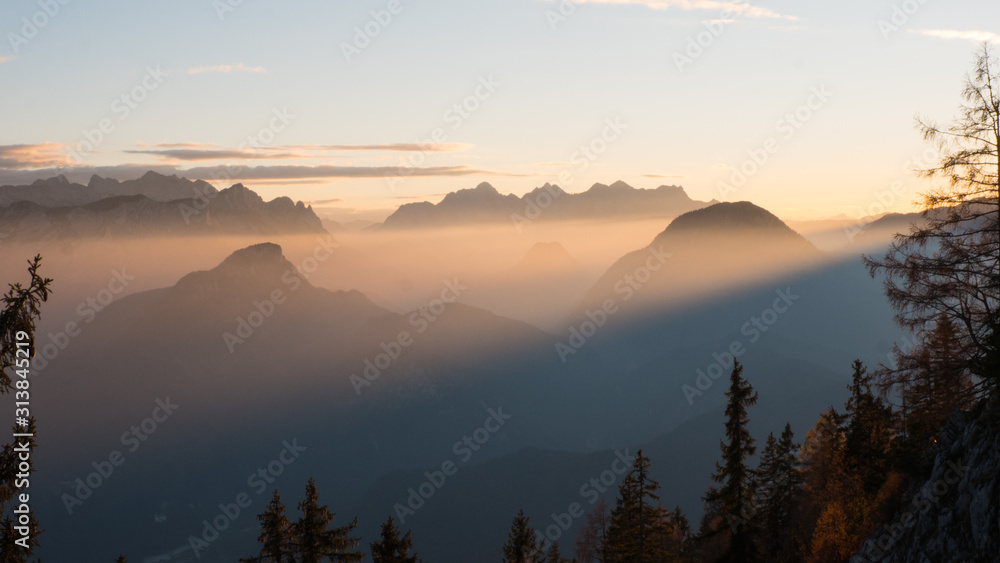 Sunset Moutainvie with Fog