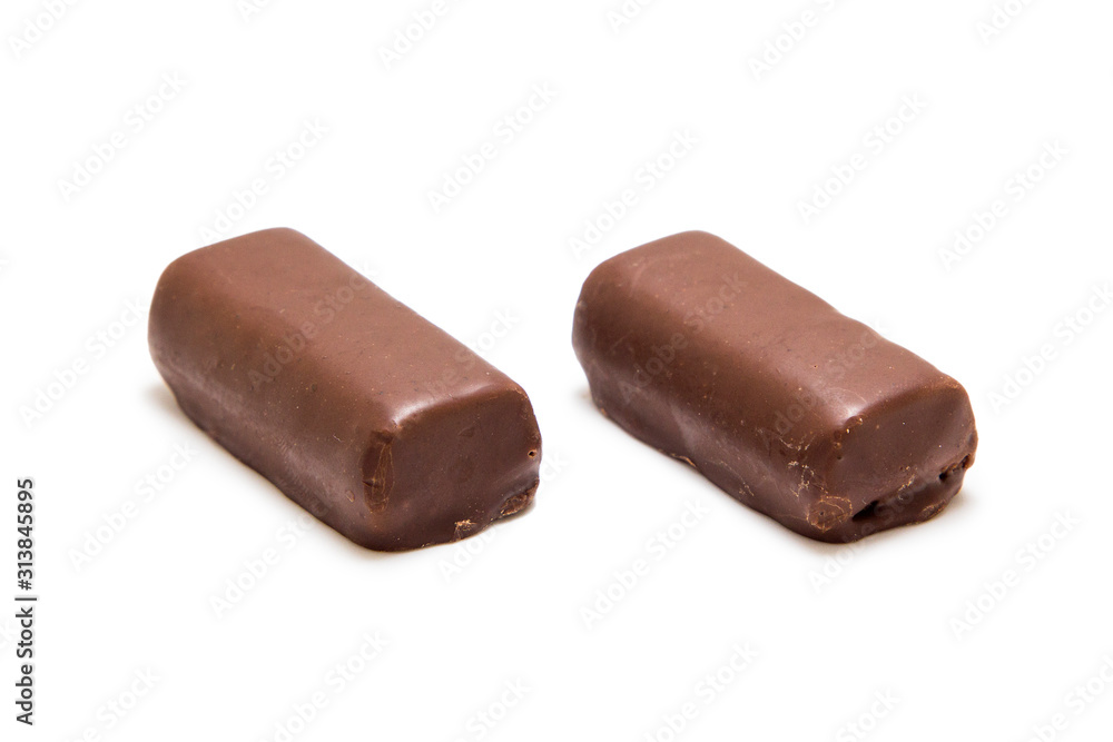 Chocolate candies with fillings isolated on a white background Chocolate candies with fillings isolated on a white background