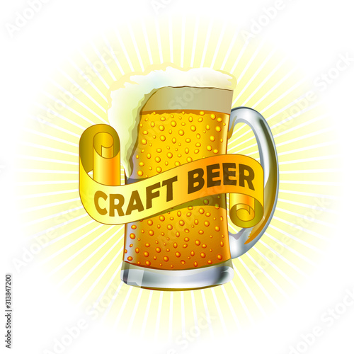 Craft beer realistic drawn icon. Design element for brewery industry or pub menu.