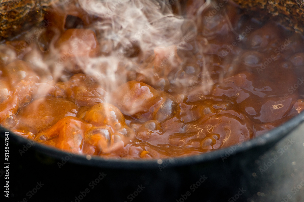 Goulash soup cooking closeup Goulash soup cooking closeup