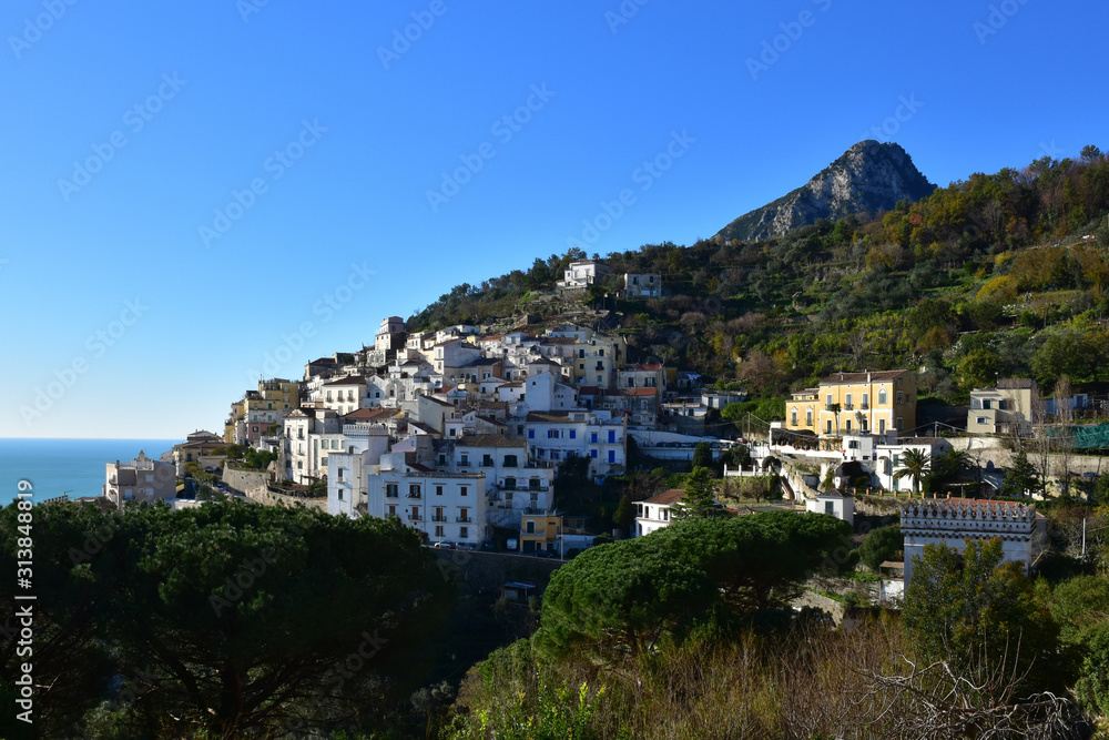 Raito, Italy, 12/26/2019. Panoramic view of a village on the Amalfi coast