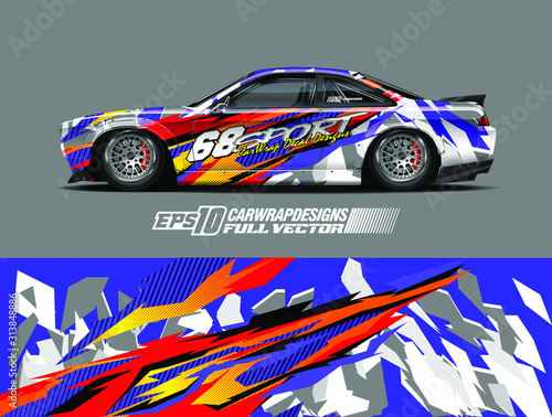  Racing car wrap design vector. Graphic abstract stripe racing background kit designs for wrap vehicle  race car  rally  adventure and livery. Full vector eps 10