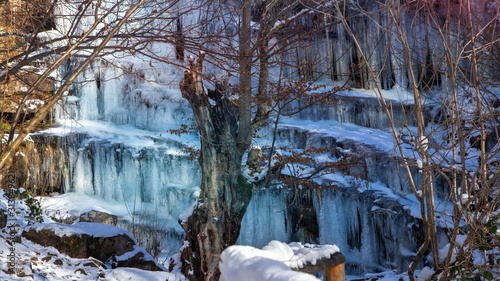 Frozen Waterfalls in the middle of the forest in south of Serbia balkans