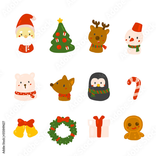 Wallpaper Mural Merry Christmas decoration doodle. Christmas character in hand drawing styles.vector illustration. Torontodigital.ca