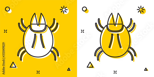 Black Parasite mite icon isolated on yellow and white background. Random dynamic shapes. Vector Illustration