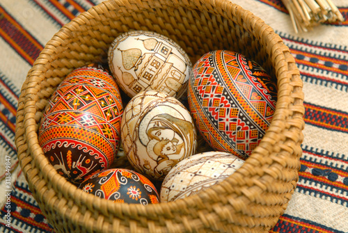 Pysankas (Easter eggs) in wicker basket