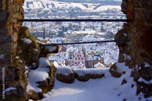 karlstadt through castle walls in winter photo