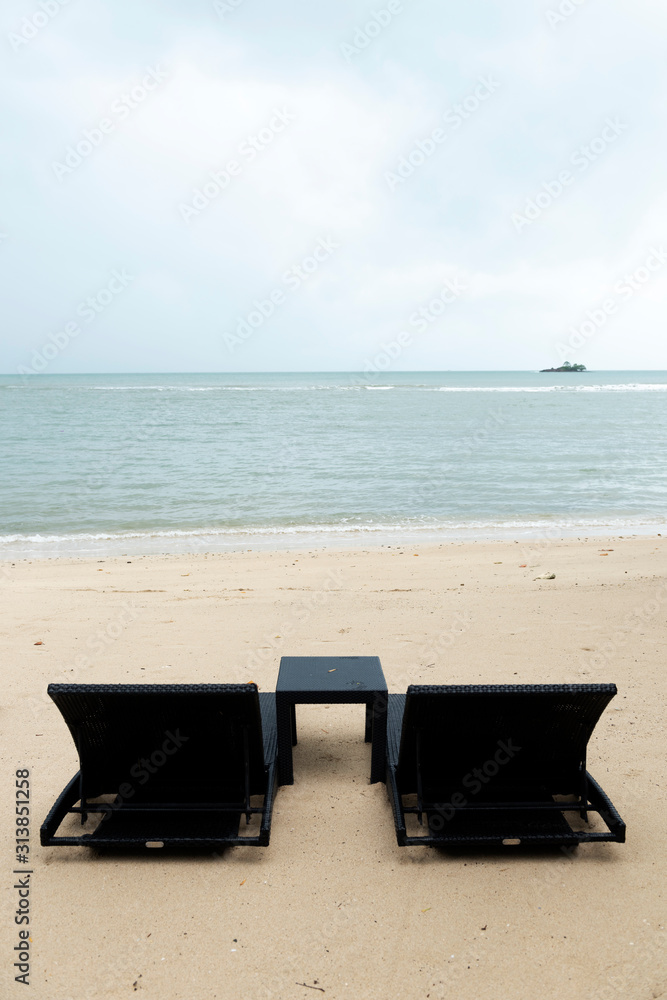 Empty Beach bed in Low season of Thailand beach Empty Beach bed in Low season of Thailand beach