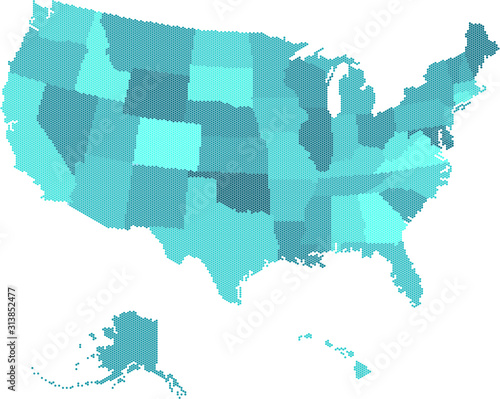Blue hexagon United States map on white background. Vector illustration.
