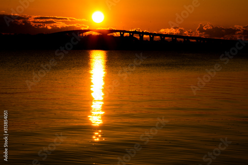 Sunrise over the Jamestown Bridge