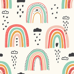 Fototapete Skandinavische Kindermuster Handgezeichnete Regenbogen Kindermuster Skandi  © C Design Studio