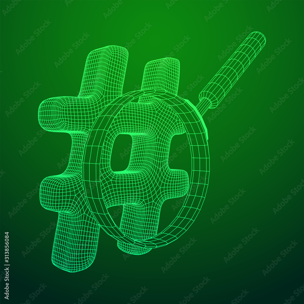 Fototapeta premium Hashtag with magnifying glass. Concept of social media, micro blogging PR and popularity. Wireframe low poly mesh vector illustration