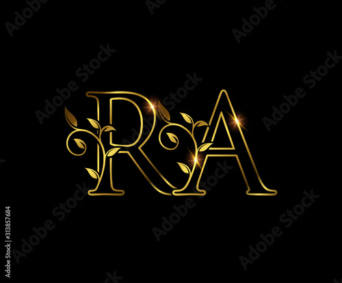 Golden R, A and RA Letter Luxury Logo Icon 