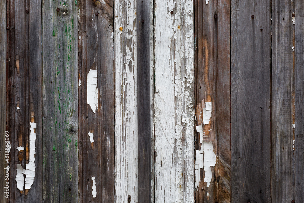 Old wooden planks with peeling paint. Background. Texture