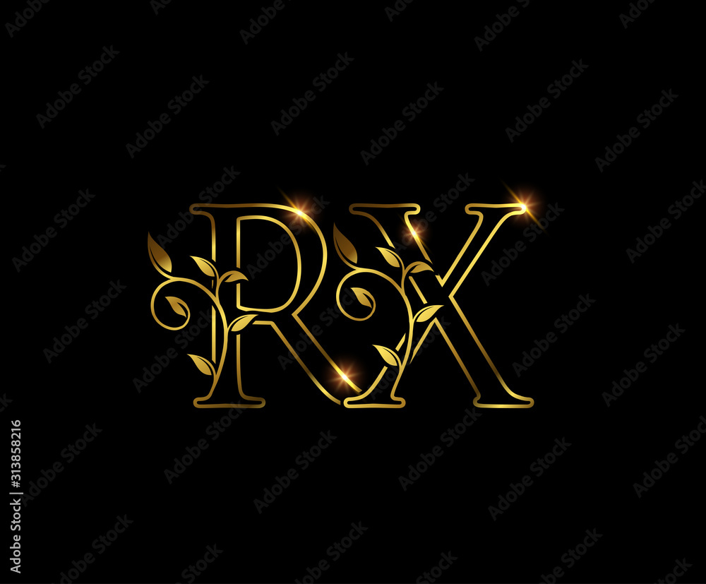Golden R, X and RX Letter Luxury Logo Icon Golden R, X and RX Letter Luxury Logo Icon