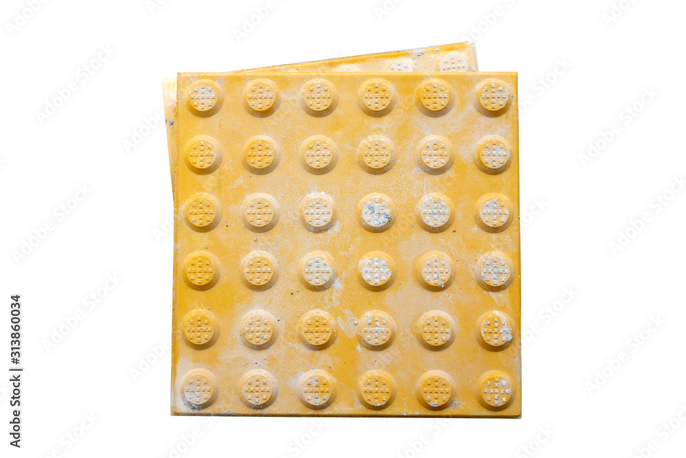 Yellow Tactile Paving or Detectible Warning Pavers for Disabled and Disabilities isolated on white Yellow Tactile Paving or Detectible Warning Pavers for Disabled and Disabilities isolated on white