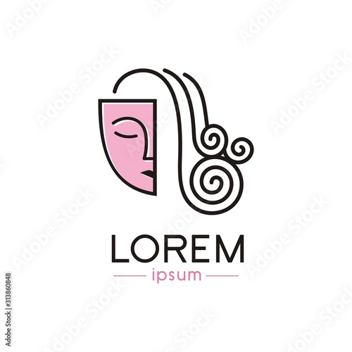 simple face and curly hair vector illustration for beauty/fashion logo design