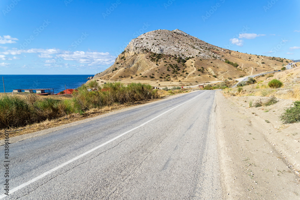 Highway along the Black Sea coast. Crimea. Highway along the Black Sea coast. Crimea.
