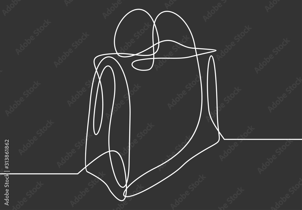 One continuous line drawing.Package for shopping.Paper bag. shopping bag. One continuous line drawing.Package for shopping.Paper bag. shopping bag.