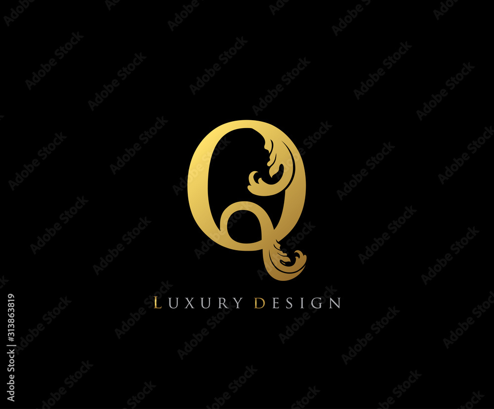Golden Letter Q Logo Icon . Initial Letter Q Design Vector Luxury Gold Color.Print monogram initials stamp line art sign symbol. Golden Letter Q Logo Icon . Initial Letter Q Design Vector Luxury Gold Color.Print monogram initials stamp line art sign symbol.