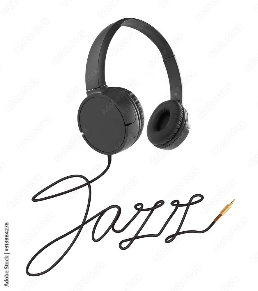 Headphones with jazz cable on white