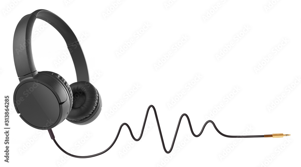 Headphones with pulse cable on white