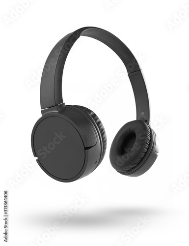 Wireless black headphones on white