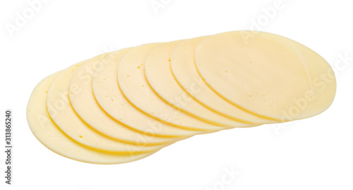 Canvas Print Round sliced cheese isolated on white background