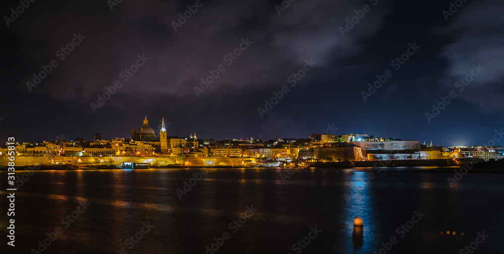 night view of city valletta, malta night view of city valletta, malta