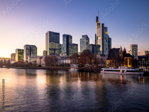Skyline of Frankfurt at dusk     Frankfurt  Hesse  Germany