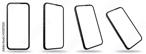 Mobile Phone Vector Illustrations From Different Angles and Perspectives with Frameless White Screen