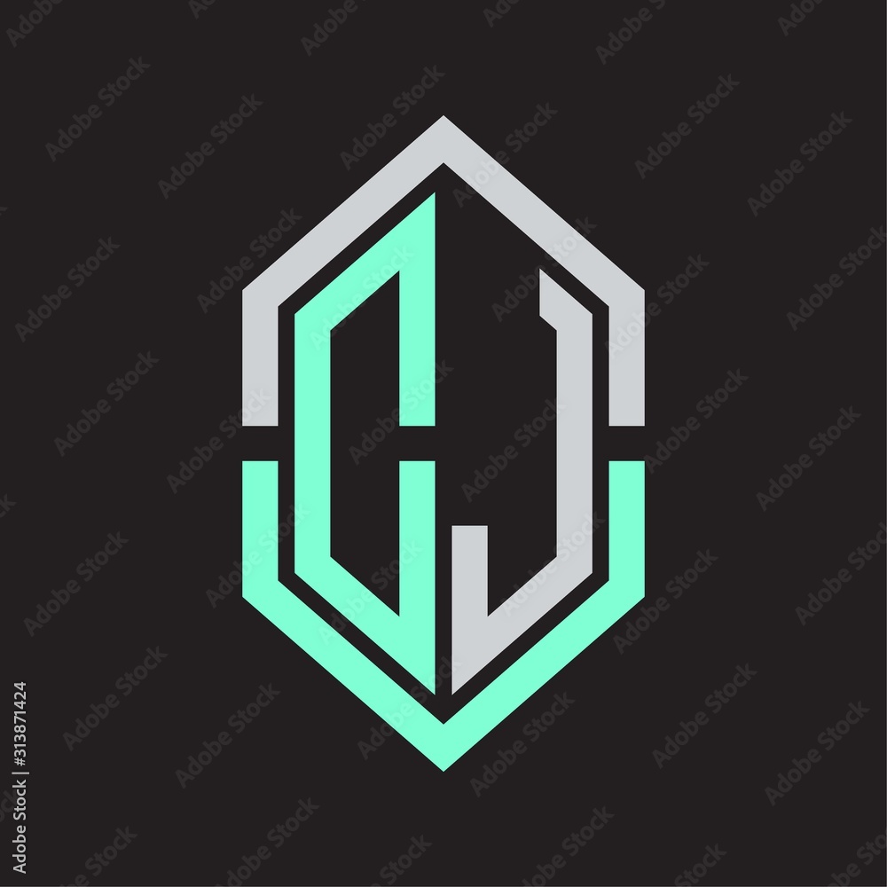 DJ Logo monogram with hexagon shape and outline slice style