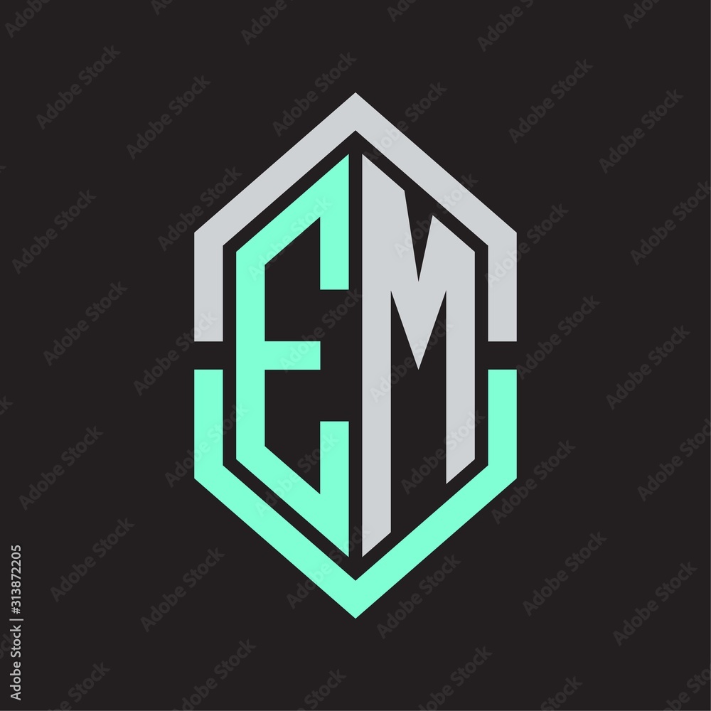 EM Logo monogram with hexagon shape and outline slice style EM Logo monogram with hexagon shape and outline slice style