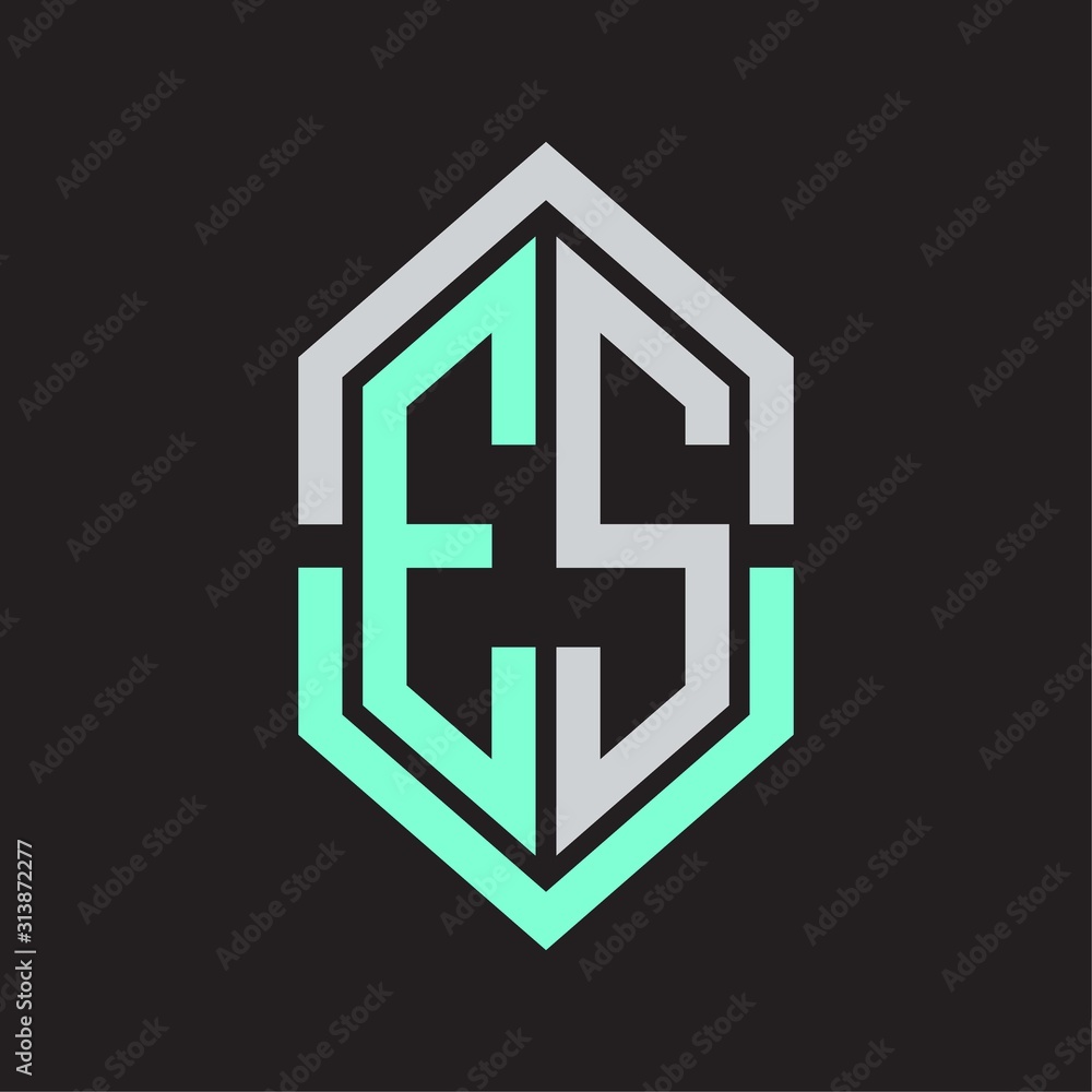 ES Logo monogram with hexagon shape and outline slice style ES Logo monogram with hexagon shape and outline slice style