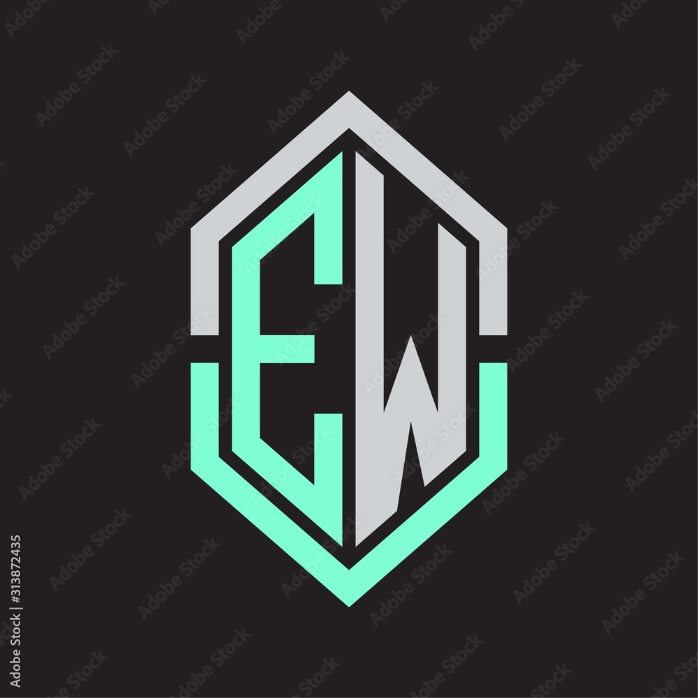 EW Logo monogram with hexagon shape and outline slice style EW Logo monogram with hexagon shape and outline slice style