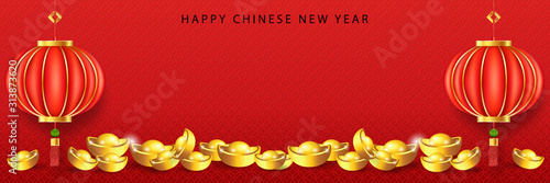 Chinese traditional template of chinese happy new year with gold on red Background as year of rat, healthiness, lucky and montage concept.