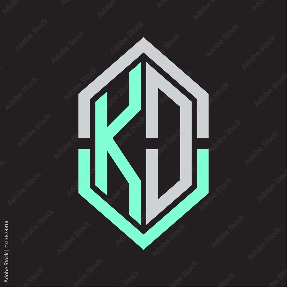 KD Logo monogram with hexagon shape and outline slice style KD Logo monogram with hexagon shape and outline slice style