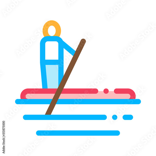 Serfing Canoeing Icon Vector Thin Line. Contour Illustration