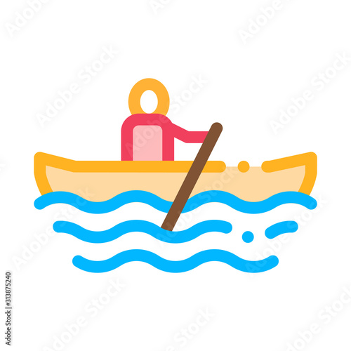 Rowing Boat Canoeing Icon Vector Thin Line. Contour Illustration