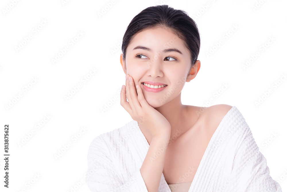 Portrait beautiful young asian woman clean fresh bare skin concept. Asian girl beauty face skincare and health wellness, Facial treatment, Perfect skin, Natural make up. Isolated on white background. Portrait beautiful young asian woman clean fresh bare skin concept. Asian girl beauty face skincare and health wellness, Facial treatment, Perfect skin, Natural make up. Isolated on white background.