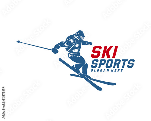 Silhouette Ski logo design Vector, Winter sports, Snowboarder, skier player.