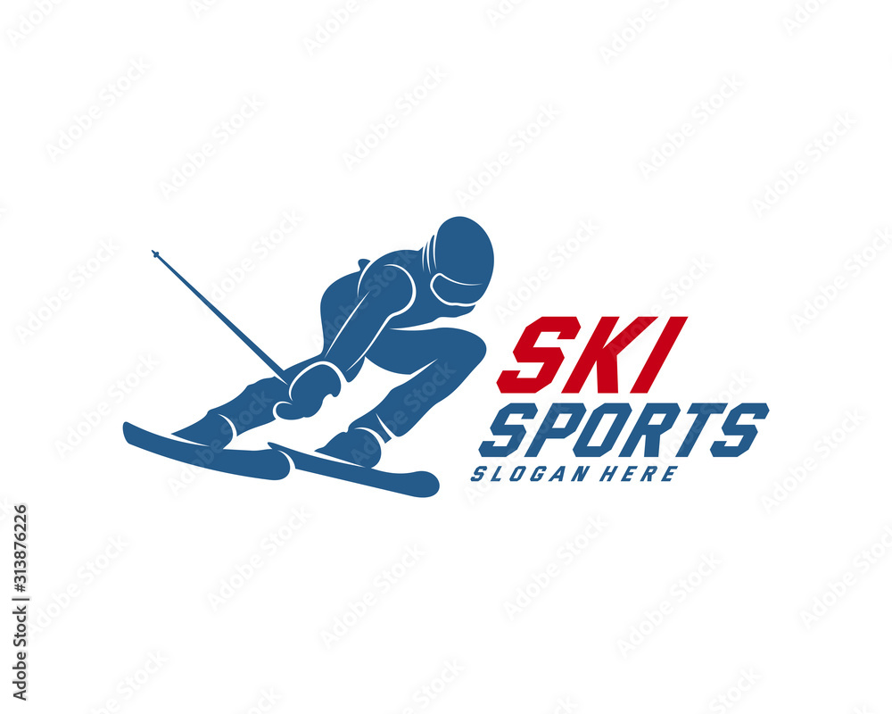 Silhouette Ski logo design Vector, Winter sports, Snowboarder, skier player.