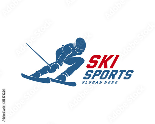 Silhouette Ski logo design Vector, Winter sports, Snowboarder, skier player.
