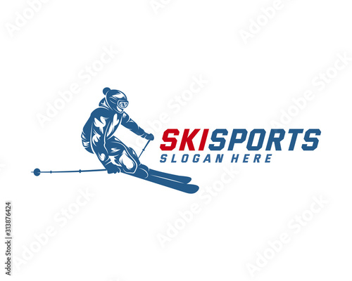 Silhouette Ski logo design Vector, Winter sports, Snowboarder, skier player.