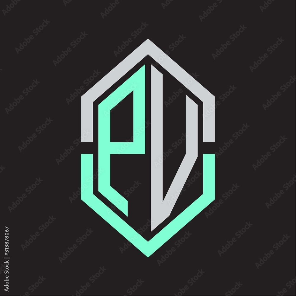 PV Logo monogram with hexagon shape and outline slice style PV Logo monogram with hexagon shape and outline slice style