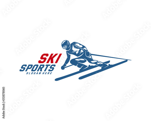 Silhouette Ski logo design Vector, Winter sports, Snowboarder, skier player.